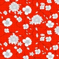 Seamless Pattern Of White Flowers On A Red BackGROUND