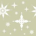 Seamless pattern white geometric snowflakes stars different sizes on gold background. Flat style winter holiday and Happy New Year Royalty Free Stock Photo