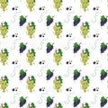 Seamless pattern with white grapes on branches with berries and leaves