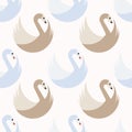 Seamless pattern with white and gray swans