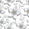 Seamless pattern with white, grey 3d sakura Royalty Free Stock Photo