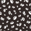 Seamless pattern with white hand drawn coffee beans on broun background
