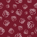 Seamless pattern with white hand drawn rose silhouettes on a dark red background