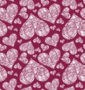 Seamless pattern with white hearts on red background. Fabric pat Royalty Free Stock Photo