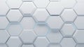 Seamless pattern of white hexagonal tiles with subtle blue light glowing in the recessed edges creating a modern texture Royalty Free Stock Photo