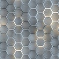 Seamless pattern of white illuminating hexagons 3D render Royalty Free Stock Photo