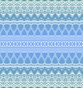 Seamless pattern with white lace ornament on gradient blue background. Beautiful print for fabric. Border for summer dress Royalty Free Stock Photo