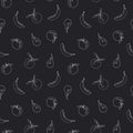 Seamless pattern with white linear fruits on a black background in the style of line art, doodle. Vector illustration Royalty Free Stock Photo