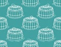 Seamless Pattern of White Lobster Traps on Teal Background Royalty Free Stock Photo