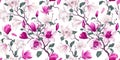 Seamless pattern with realistic spring flowers of white and pink magnolias. Royalty Free Stock Photo