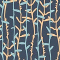 Seamless pattern with white pinstripes of hand drawn herbs on blue background