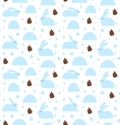 Seamless pattern with white rabbits, banny. Decorative cute baby background.