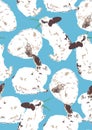 Seamless pattern white rabbits, farm animal, pet vector illustration Royalty Free Stock Photo