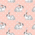 Seamless pattern with white rabbits 5