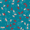 Seamless pattern White and red koi carp swimming in blue pond water top view. Goldfish swimming in lake water pattern Royalty Free Stock Photo