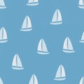 Seamless pattern of white sailboats on light blue background for summer theme Royalty Free Stock Photo