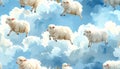 Seamless pattern of white sheep jumping on clouds Royalty Free Stock Photo