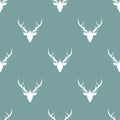 Seamless pattern with white silhouette of deer head with royal crown Royalty Free Stock Photo