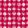 Seamless pattern with white silhouette of pomegranate. Hand drawn outline art