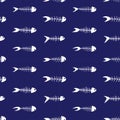 Seamless pattern with white skeletons of fish