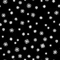 Seamless pattern of white snowflakes on a black background. Simple pattern for backdrops, wrapping paper and seasonal Royalty Free Stock Photo