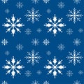 Seamless pattern of white snowflakes of different shapes on the classic blue  background - vector seamless pattern - it is snowing Royalty Free Stock Photo