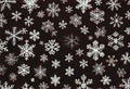 Seamless pattern with white snowflakes on red background. Flat line snowing icons cute snow flakes repeat wallpaper. Nice element Royalty Free Stock Photo