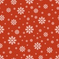 The seamless pattern with the white snowflakes on the red background. The save with the Clipping Mask Royalty Free Stock Photo