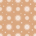 Seamless pattern with white snowflakes and snow-like dots on beige background