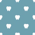 Seamless pattern with white tooth icon on blue background. Dentist concept. Vector illustration for design, web, wrapping paper,