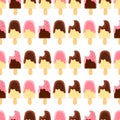 Seamless pattern with whole and bitten ice creame. Chocolate and berry icing.