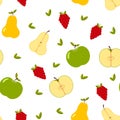 Seamless pattern with whole and cut summer fruit, leaves, berries Royalty Free Stock Photo