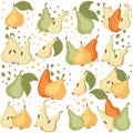 Seamless pattern with whole and halved pear green and yellow fruits vector illustration on white background Royalty Free Stock Photo