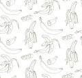 Seamless pattern of whole and pieces of banana and pineapple