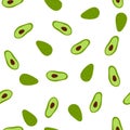 Seamless pattern with whole and sliced avocado vegetable in cartoon hand drawn style on white background for textile Royalty Free Stock Photo