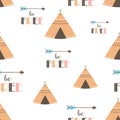 Seamless pattern with wigwam teepee, vector illustration