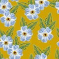 Seamless pattern with wild blue flowers on a yellow background