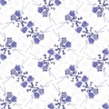 Seamless pattern wild branchs with blue flowers on a white background. Ornament. Watercolor Royalty Free Stock Photo