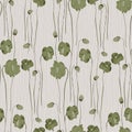 Seamless pattern of wild dark green flowers on a light gray background. Watercolor