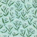 Seamless pattern with wild flowers. Herbal print design for wallpaper or fabrics. Hand-drawn illustration