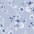 Seamless pattern with wild flowers in indigo tones Royalty Free Stock Photo