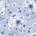 Seamless pattern with wild flowers in indigo tones Royalty Free Stock Photo