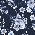 Seamless pattern with wild flowers in indigo tones Royalty Free Stock Photo