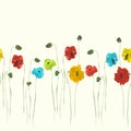 Seamless pattern of red, blue, yellow, green flowers on a light yellow background. Watercolor Royalty Free Stock Photo