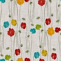 Seamless pattern of wild red, blue, yellow, green flowers of poppies on a light biege background. Watercolor Royalty Free Stock Photo