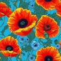 Seamless Pattern With Wild, Red Poppy Flowers. Surface Design for Interior Decoration, Textile Printing, Polygraphy, Invitations.