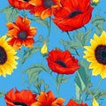 Seamless Pattern With Wild, Red Poppy Flowers. Surface Design for Interior Decoration, Textile Printing, Polygraphy, Invitations.