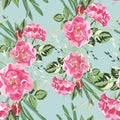 Seamless pattern of wild roses. Vintage bouquet of blooming roses and greenery.