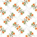 Seamless pattern wild small red and green flowers on a white background. Ornament. Watercolor