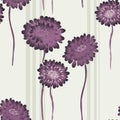 Seamless pattern of wild vinous flowers on a light green background with vertical stripes. Watercolor